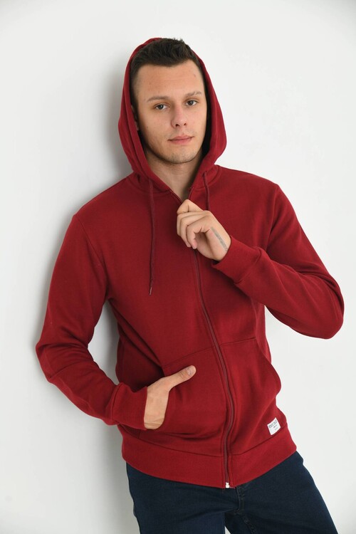 Bordo Kapüşonlu ve Kanguru Cep Detaylı Sweatshirt