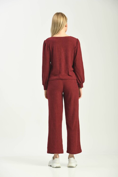 Bordo Örme Havlu Kumaş Pijama Takımı