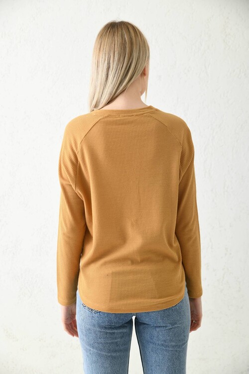 Camel Düğme Detaylı Örme Bluz
