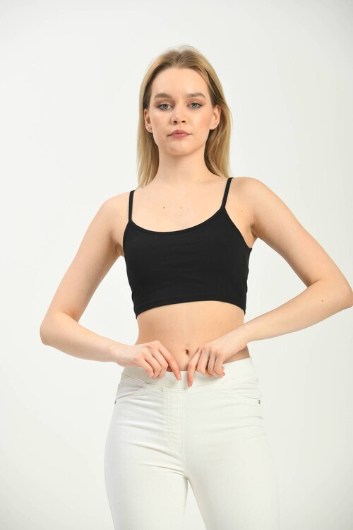 Siyah Crop Askılı Örme Büstiyer
