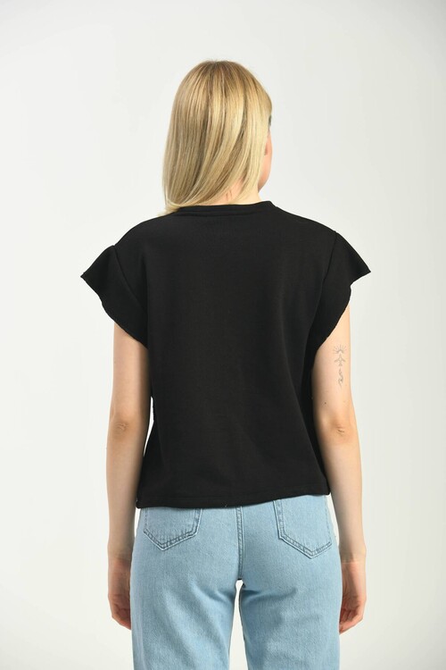 Black Bat Sleeve Crew Neck Knitted Blouse