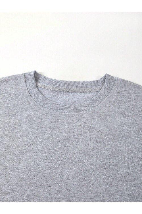 Açık Gri Önü Bisiklet Yaka Kalp Simgeleyen İskelet Baskılı Sacin Rose Uzun Kol T-shirt