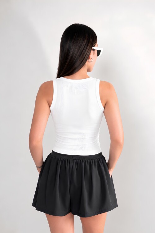 Beyaz Zımba Detaylı Fitted Atlet | Vücuda Oturan %100 Pamuk Örme Kumaş | Kolsuz Basic Tasarım | Modern Şık Günlük Casual Rahat Üst Giyim