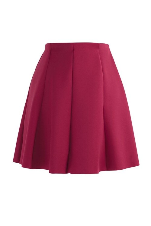 Bordo Pileli Mini Örme Etek