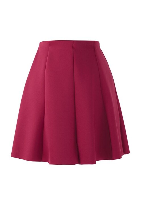 Bordo Pileli Mini Örme Etek