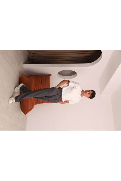 Erkek Antrasit Cep Ucu Etiket Detaylı Beli Lastikli Eşofman Altı