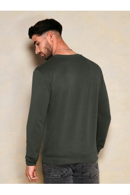 Erkek Haki Bisiklet LA Baskılı Uzun Kol Sweatshirt