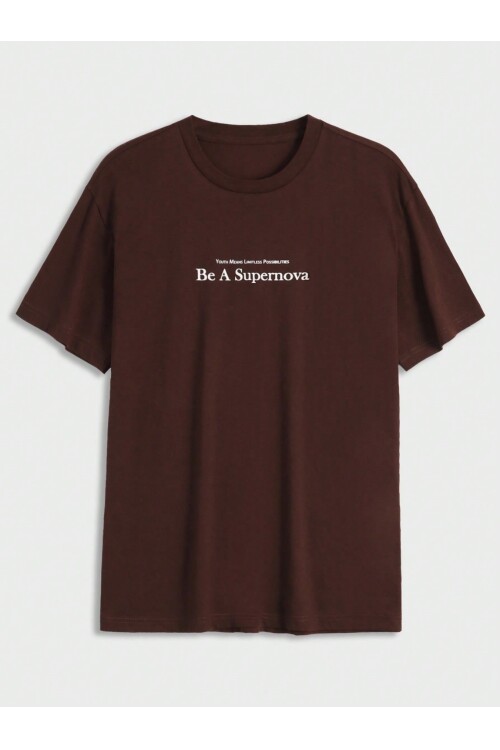 Erkek Kahverengi Bisiklet Yaka Be A Supernova Baskılı T-Shirt