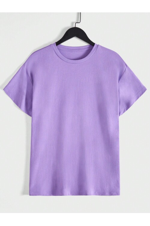 Erkek Lila Arkası Active Ayıcık Baskılı Bisiklet Yaka T-Shirt