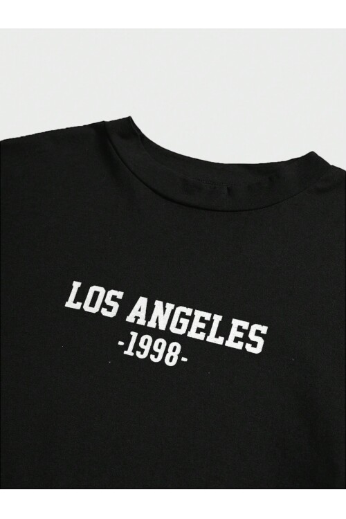 Erkek Siyah-Gri Alt-Üst Baskılı Şort Takım