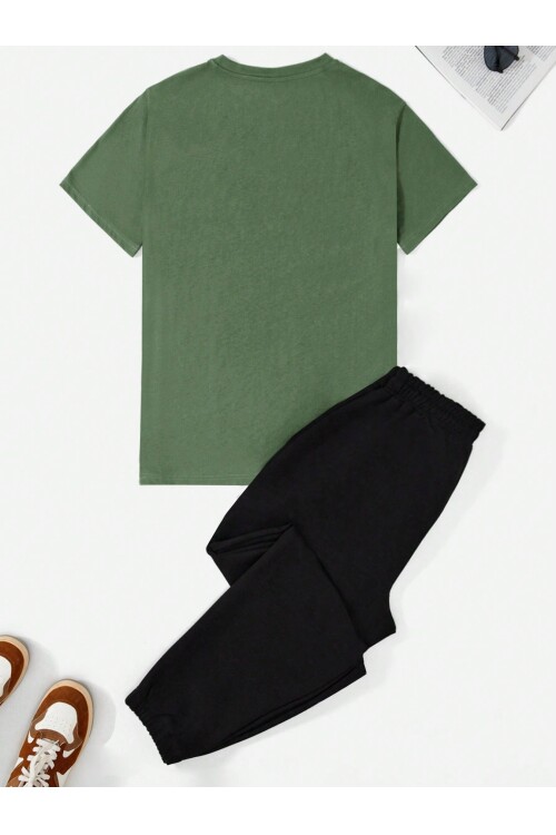 Haki Aslan Baskılı %100 Pamuk Erkek T-Shirt