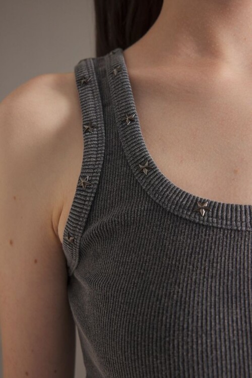 Kadın Antrasit Yıkamalı Yıldız Detay Kaşkorse Atlet