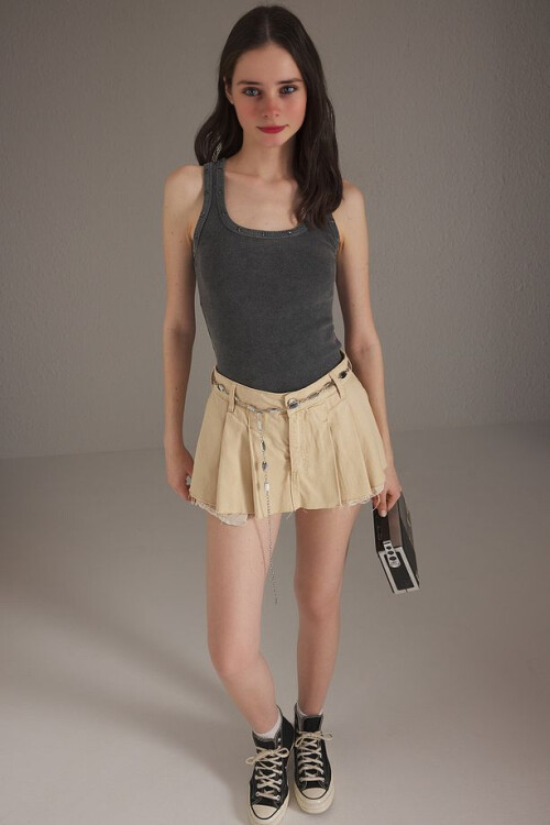 Kadın Antrasit Yıkamalı Yıldız Detay Kaşkorse Atlet