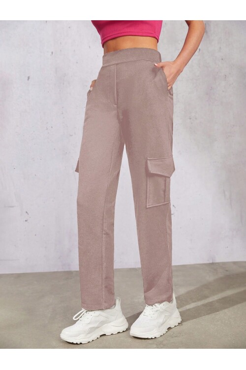 Kadın Camel Beli Lastikli Düz Paça Kargo Pantolon
