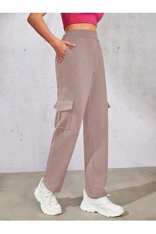 Kadın Camel Beli Lastikli Düz Paça Kargo Pantolon