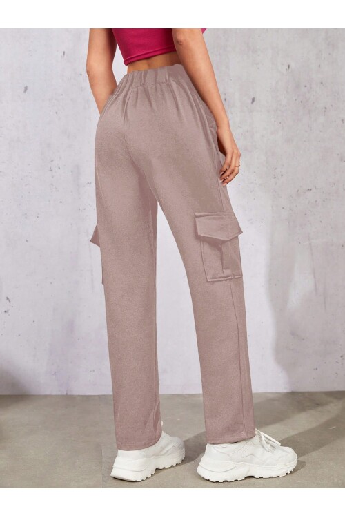 Kadın Camel Beli Lastikli Düz Paça Kargo Pantolon