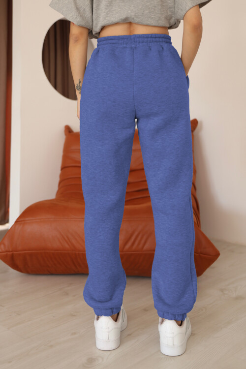 Kadın Mavi Relaxed Kalıp Paça ve Bel Lastik Detaylı Eşofman Altı