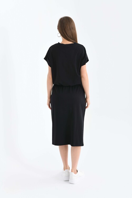 Kadın Siyah Büyük Beden Örme Bisiklet Yaka Alt-Üst Takım