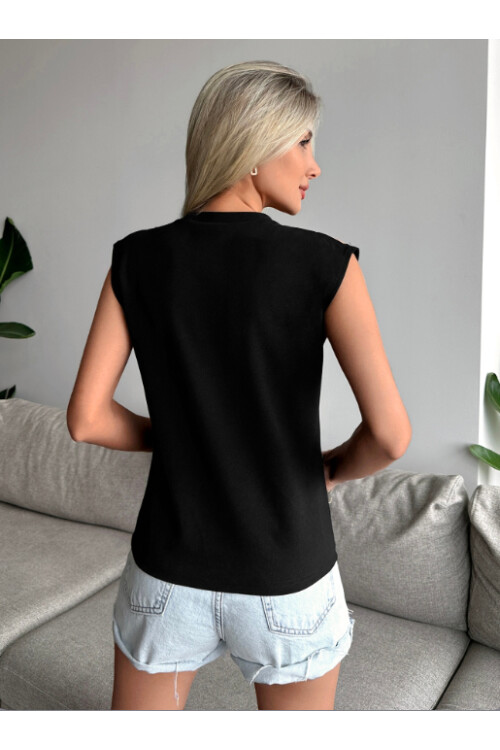 Kadın Siyah Omuz Detaylı Bluz 