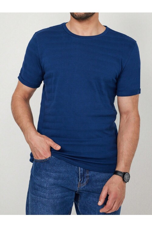 Mavi Çizgili Suprem Bisiklet Yaka Erkek T-Shirt