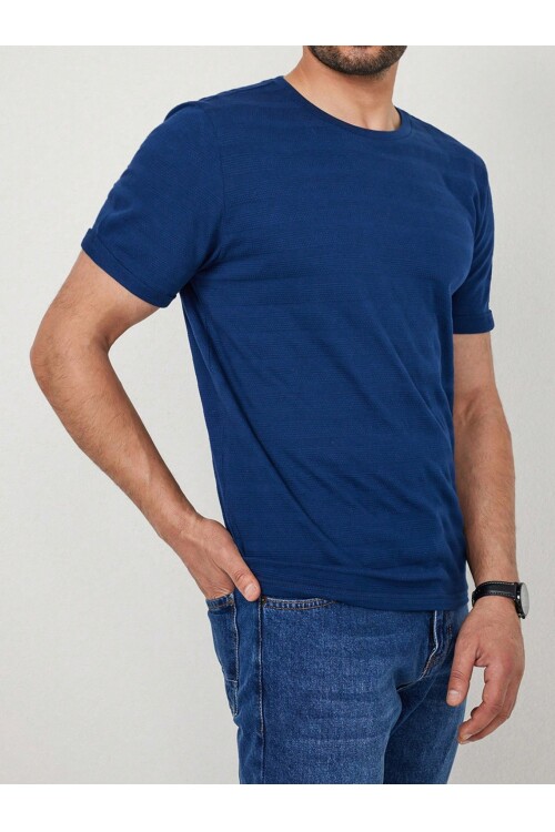 Mavi Çizgili Suprem Bisiklet Yaka Erkek T-Shirt