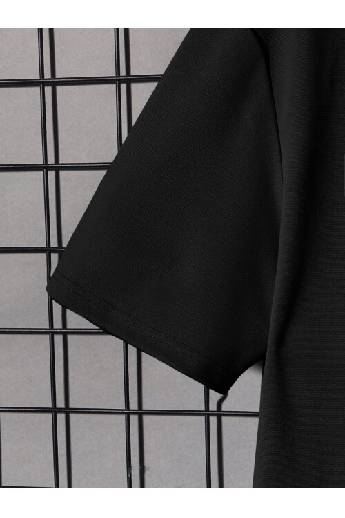 Siyah Bisiklet Yaka Önü NASA Baskılı Erkek T-shirt