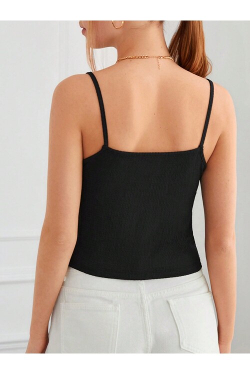 Siyah Dantel Detay Fitted İnce Askılı Atlet