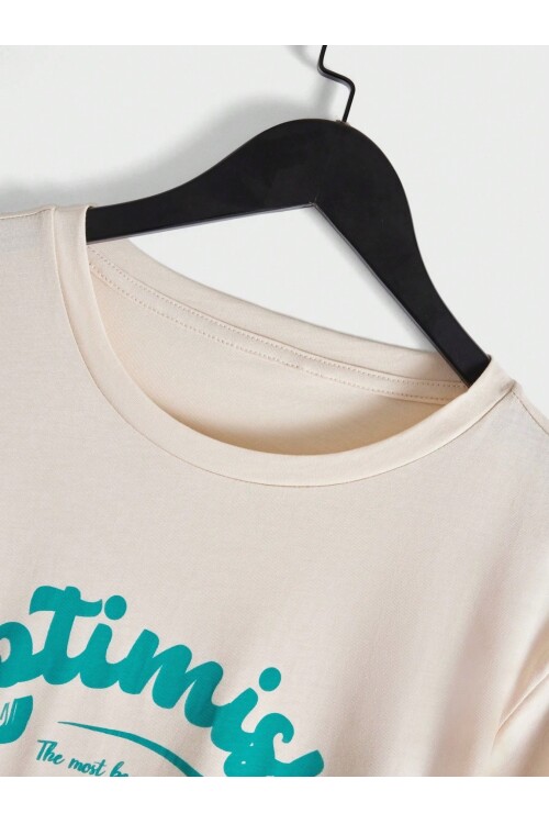 Taş Bisiklet Yaka Önü Optimism Baskılı T-Shirt