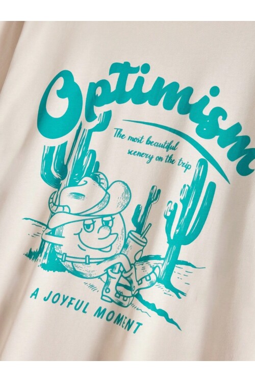 Taş Bisiklet Yaka Önü Optimism Baskılı T-Shirt