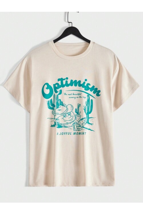Taş Bisiklet Yaka Önü Optimism Baskılı T-Shirt