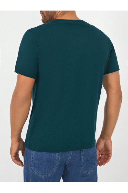 Zümrüt Yeşili Bisiklet Yaka Göğsü Trust Garni Basklı T-Shirt