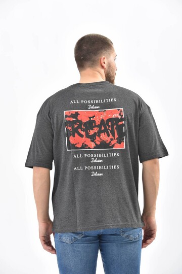 Antrasit Sırt Baskı Detaylı Ksa Kol T-Shirt