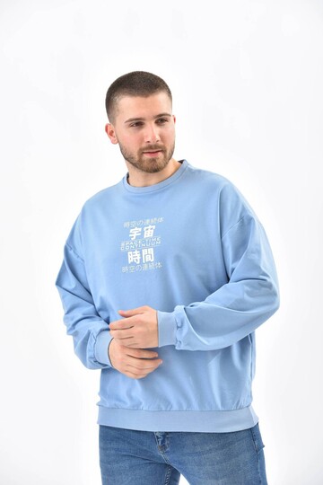 Bebe Mavi Bisiklet Yaka Ön ve Arka Baskılı Sweatshirt