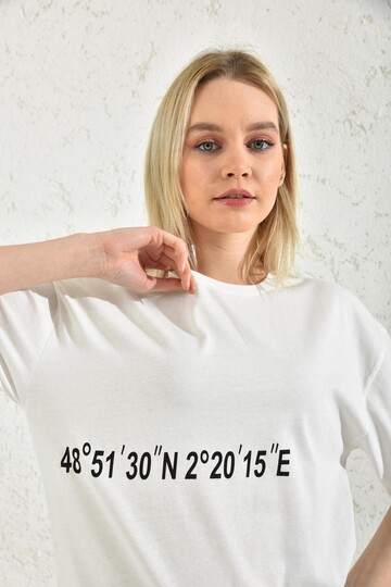 White Print Detail Short Sleeve T-Shirt