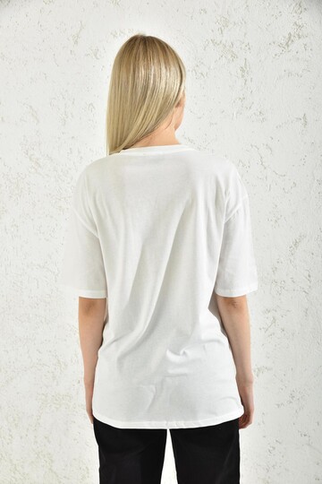 White Print Detail Short Sleeve T-Shirt