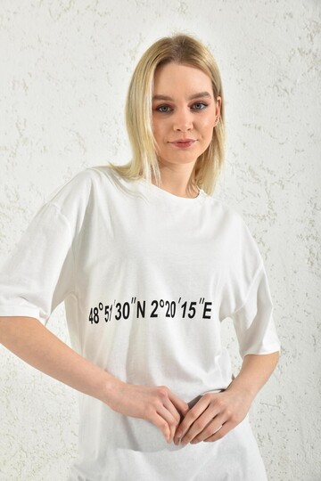 White Print Detail Short Sleeve T-Shirt