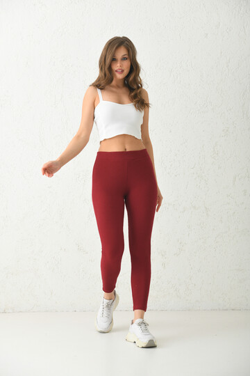 Bordo Beli Lastikli Fitted Örme Tayt