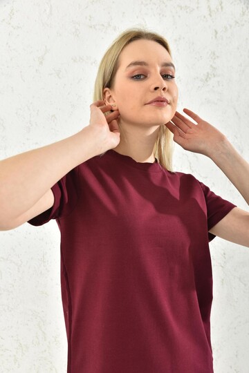 Bordo Çiçek Desenli Sweat Elbise