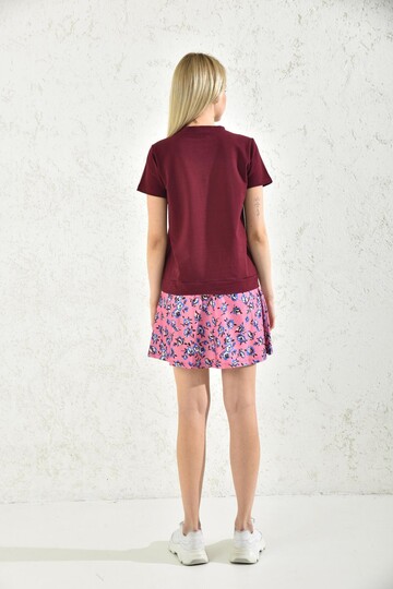 Bordo Çiçek Desenli Sweat Elbise