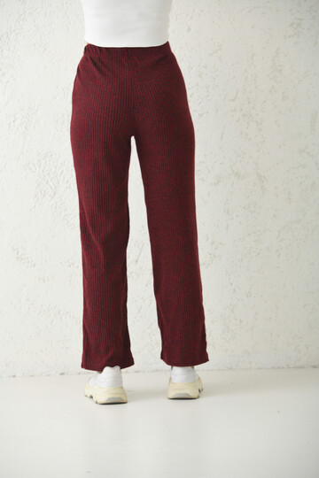 Bordo Lastik ve Bağlama Detaylı Triko Örme Spor Pantolon