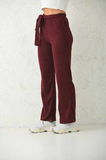 Bordo Lastik ve Bağlama Detaylı Triko Örme Spor Pantolon