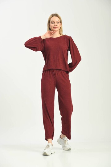 Bordo Örme Havlu Kumaş Pijama Takımı
