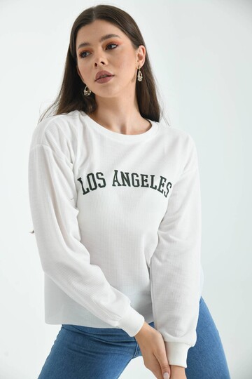 Ecru Los Angeles Printed Loose Waffle Knitted Sweatshirt