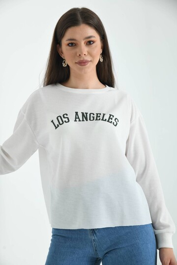 Ecru Los Angeles Printed Loose Waffle Knitted Sweatshirt