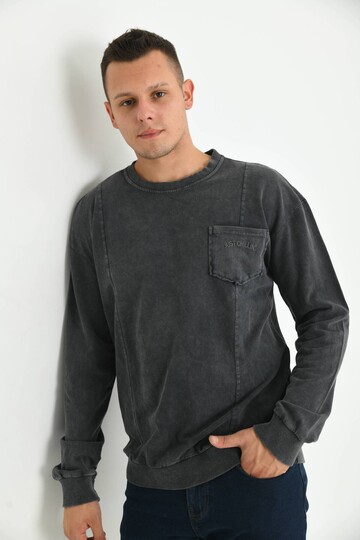 Erkek Antrasit Cep ve Dikiş Detay Asit Yıkamalı Sweatshirt
