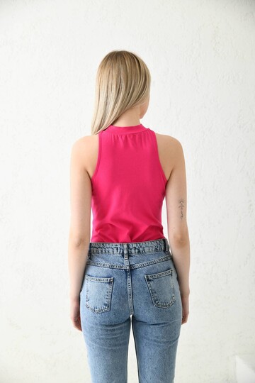 Fuchsia Turtleneck Sleeveless Snap Fastener Body