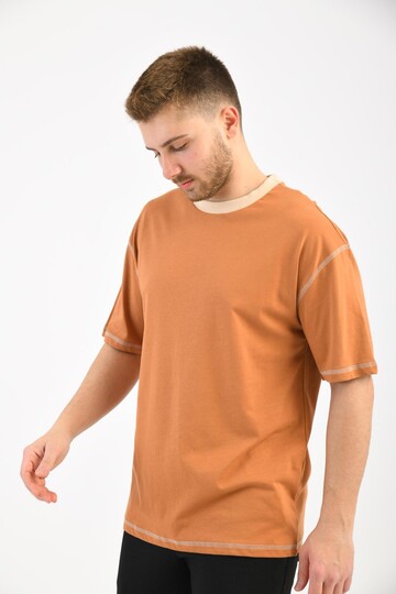 Kiremit Kısa Kollu Renkli Yaka T-Shirt