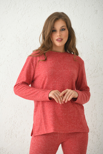 Red Side Slit Soft Pajamas Set