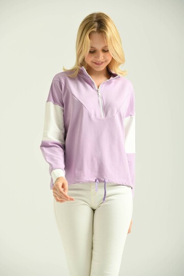Lilac Zipper Basic Knitted Color Block Slim Sweatshirt