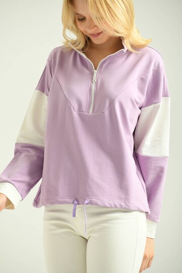 Lilac Zipper Basic Knitted Color Block Slim Sweatshirt